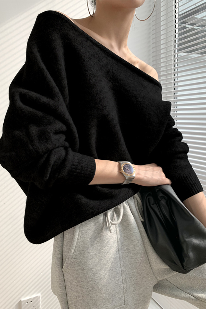 Heidi-Mode | Sexy Ungleichmäßige Schräge Kragen Pullover - 3 Farben