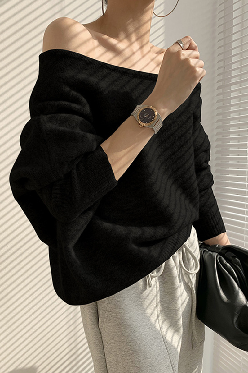 Heidi-Mode | Sexy Ungleichmäßige Schräge Kragen Pullover - 3 Farben