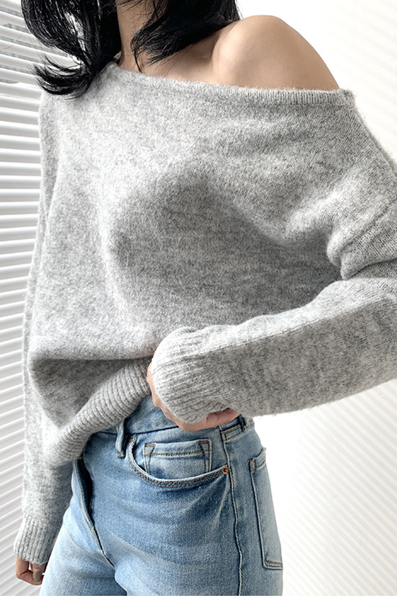 Heidi-Mode | Sexy Ungleichmäßige Schräge Kragen Pullover - 3 Farben
