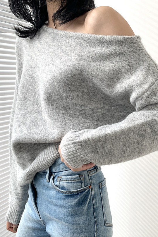 Heidi-Mode | Sexy Ungleichmäßige Schräge Kragen Pullover - 3 Farben