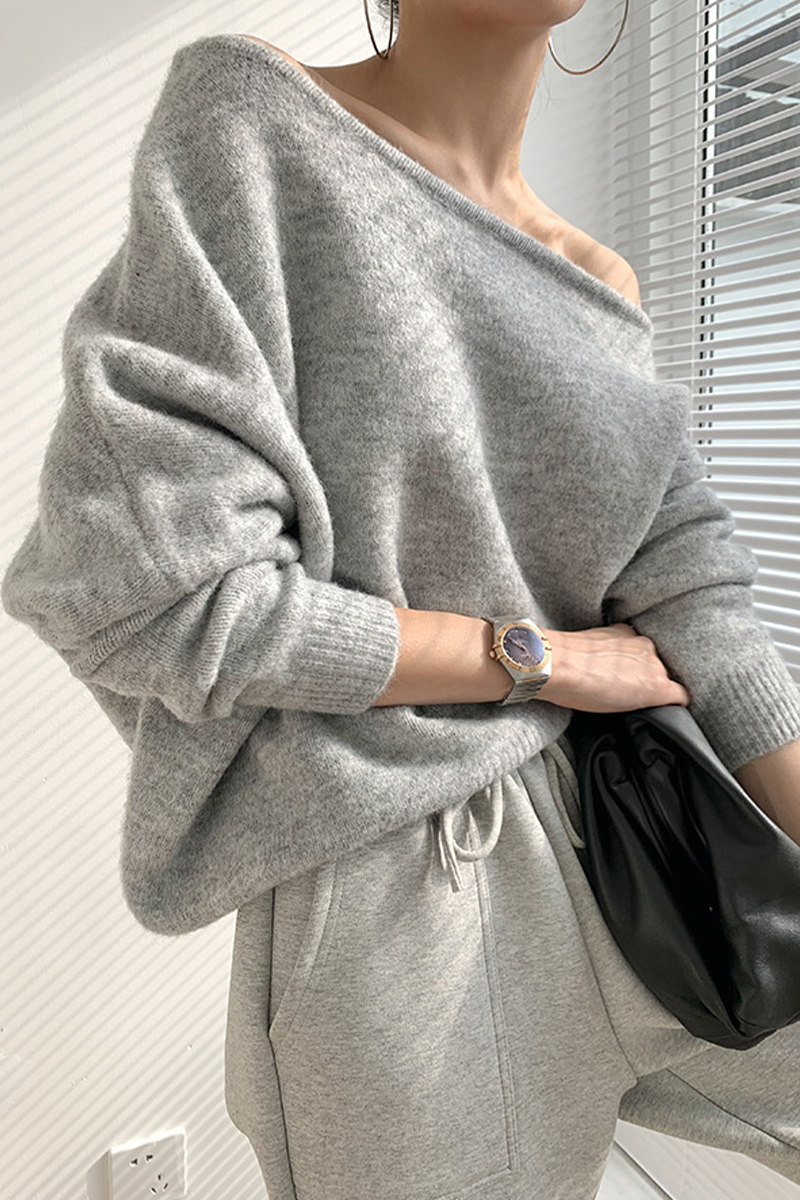 Heidi-Mode | Sexy Ungleichmäßige Schräge Kragen Pullover - 3 Farben