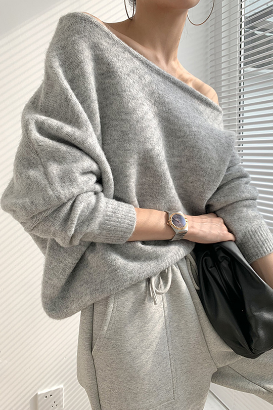 Heidi-Mode | Sexy Ungleichmäßige Schräge Kragen Pullover - 3 Farben