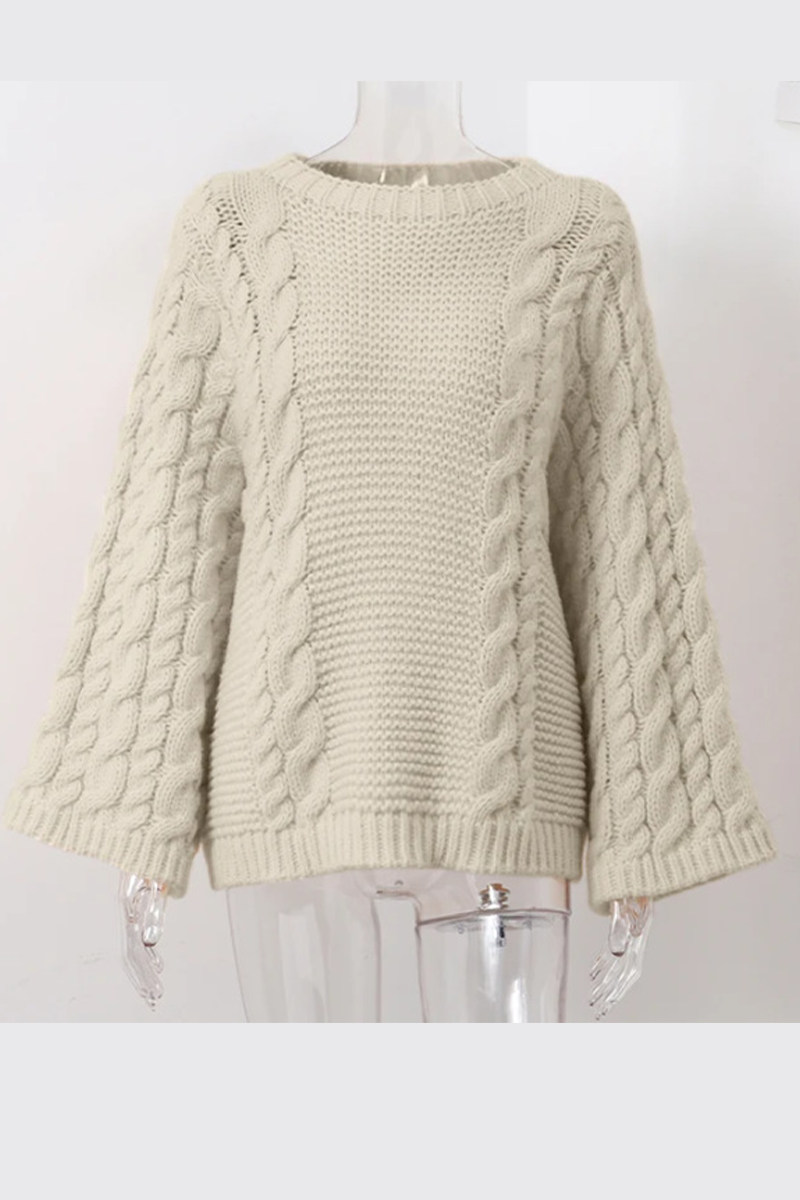 Heidi-Mode | Lässiger einfarbiger Gewebe O-Hals Pullover - 3 Farben