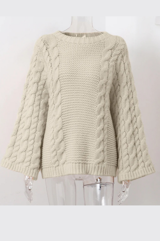 Heidi-Mode | Lässiger einfarbiger Gewebe O-Hals Pullover - 3 Farben