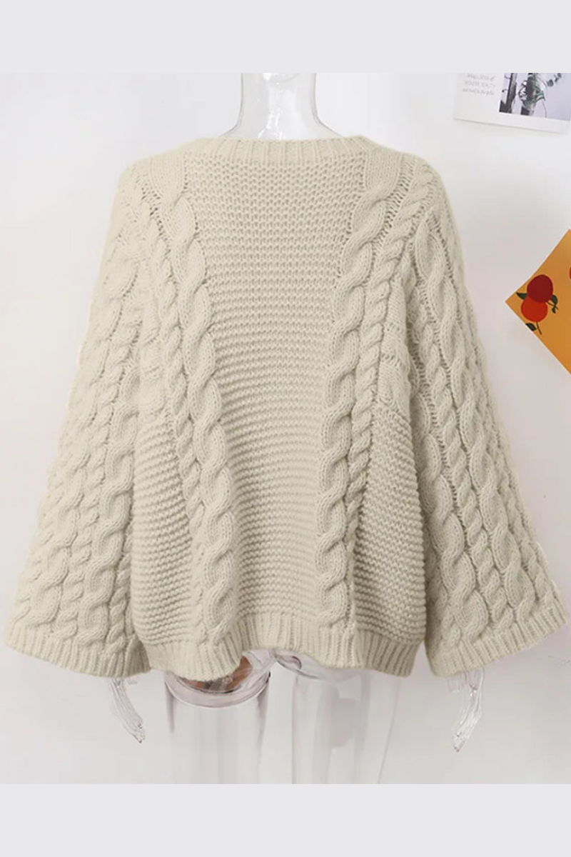 Heidi-Mode | Lässiger einfarbiger Gewebe O-Hals Pullover - 3 Farben