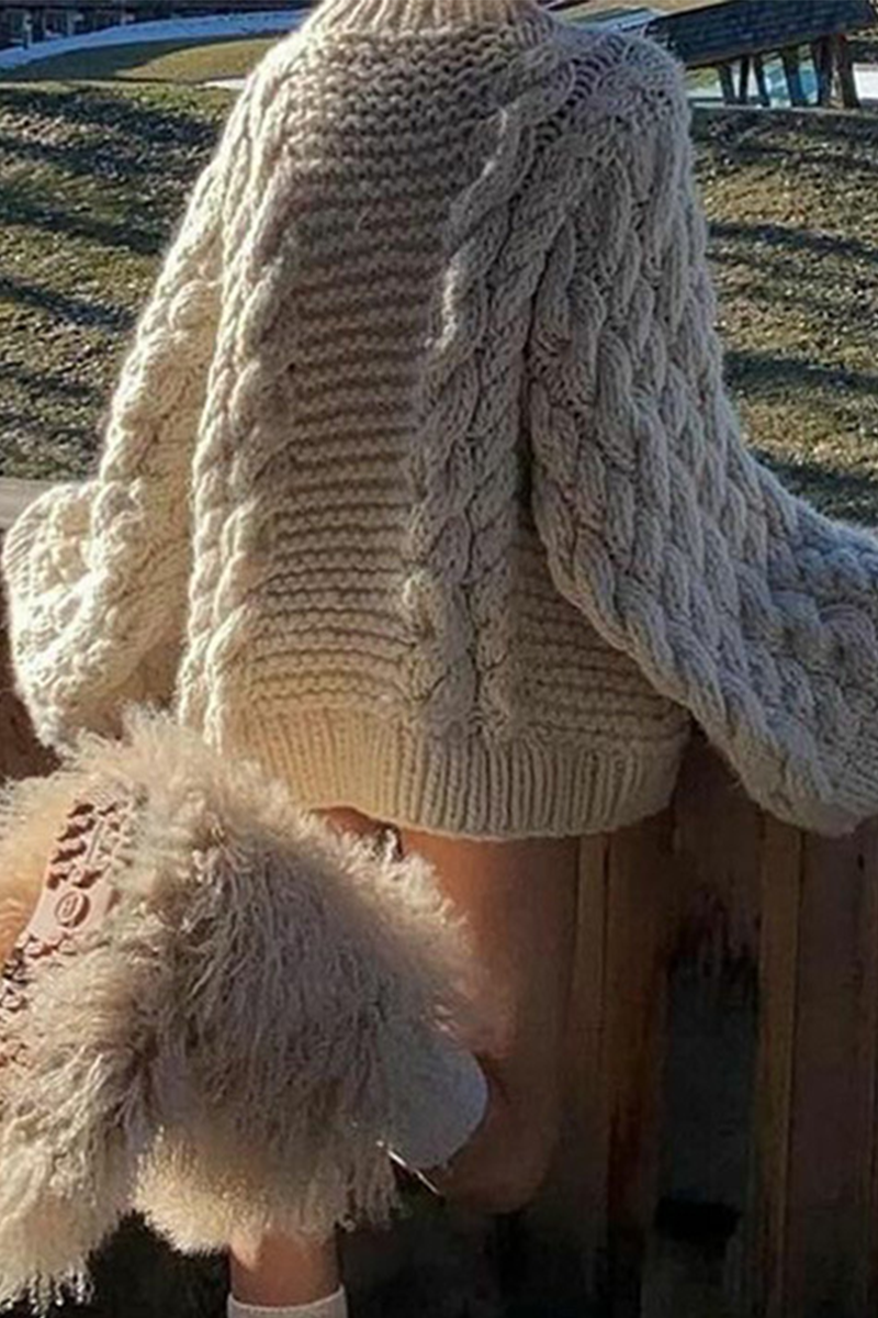 Heidi-Mode | Lässiger einfarbiger Gewebe O-Hals Pullover - 3 Farben