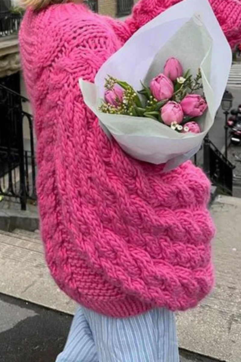 Heidi-Mode | Lässiger einfarbiger Gewebe O-Hals Pullover - 3 Farben