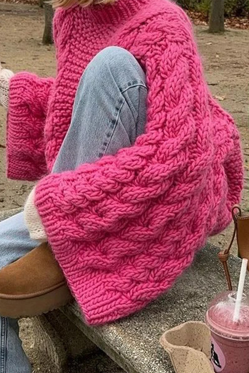Heidi-Mode | Lässiger einfarbiger Gewebe O-Hals Pullover - 3 Farben