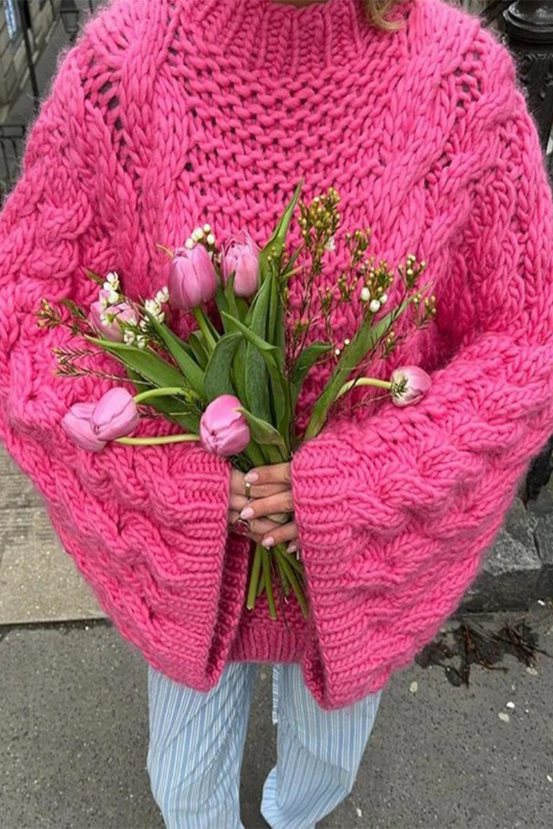Heidi-Mode | Lässiger einfarbiger Gewebe O-Hals Pullover - 3 Farben