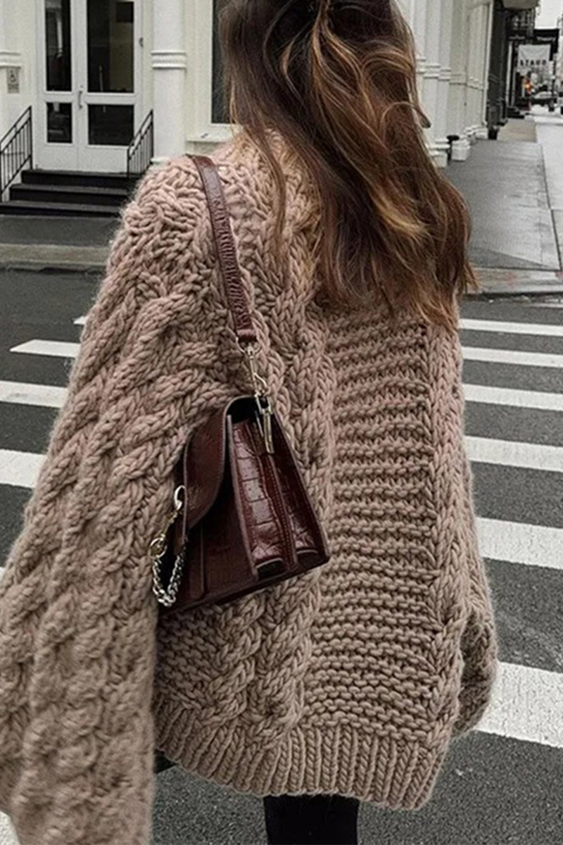 Heidi-Mode | Lässiger einfarbiger Gewebe O-Hals Pullover - 3 Farben