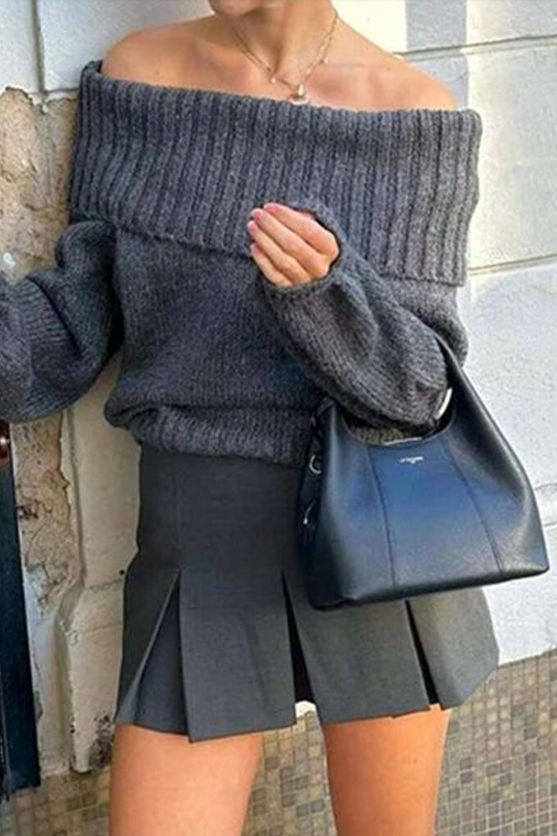 Heidi-Mode | Sexy Einfarbiger Strick Oberarmfreie Pullover