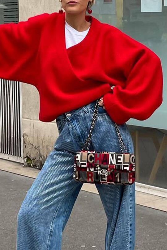 Heidi-Mode | Lässige Street Einfarbige V-Ausschnitt Outerwear