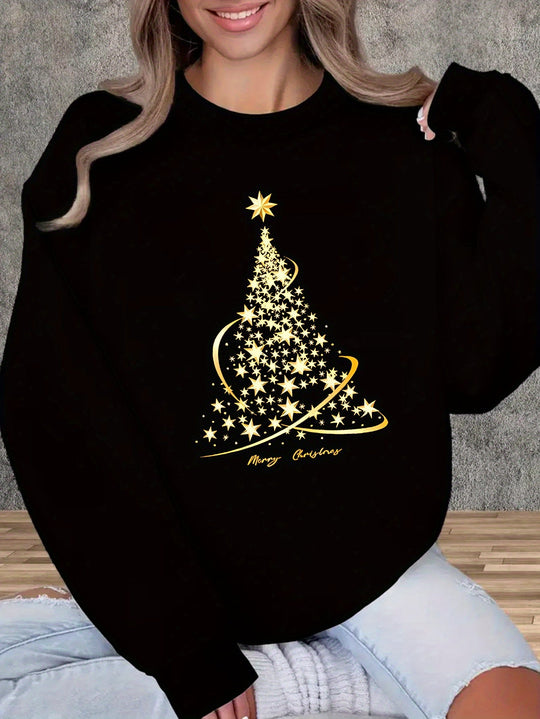 Heidi-Mode | Jul Sweatshirt mit Print Baumwolle Goldener Weihnachtsbaum Design