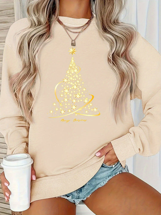 Heidi-Mode | Jul Sweatshirt mit Print Baumwolle Goldener Weihnachtsbaum Design