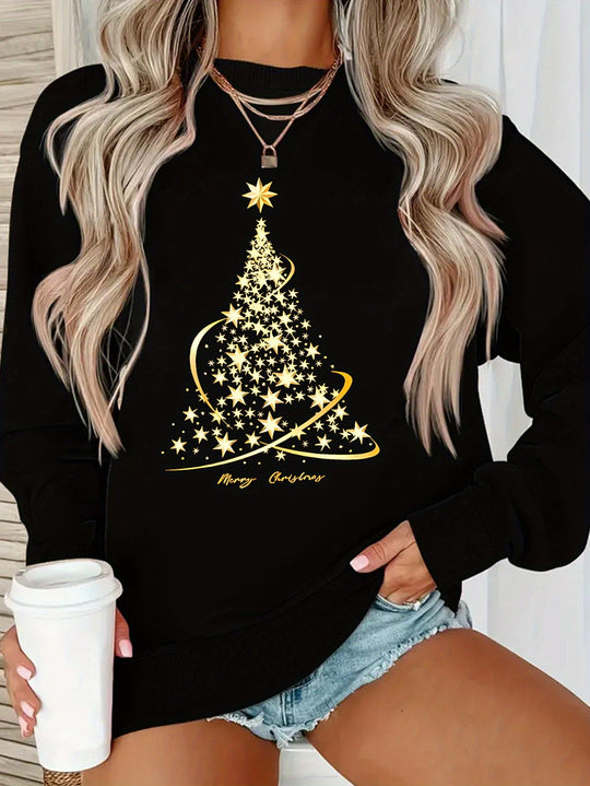 Heidi-Mode | Jul Sweatshirt mit Print Baumwolle Goldener Weihnachtsbaum Design