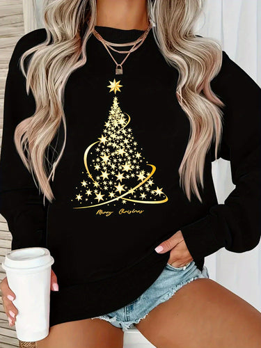 Heidi-Mode | Jul Sweatshirt mit Print Baumwolle Goldener Weihnachtsbaum Design