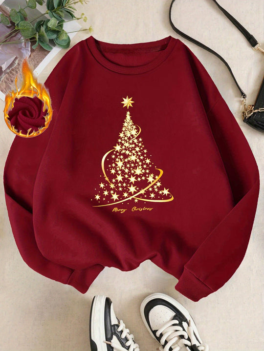 Heidi-Mode | Jul Sweatshirt mit Print Baumwolle Goldener Weihnachtsbaum Design
