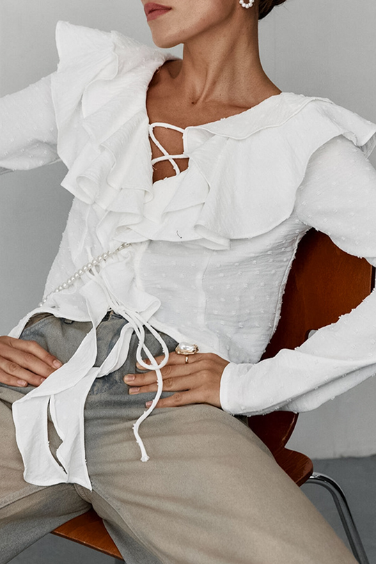 Heidi-Mode | Täglich Elegante Schnürung Rüsche Pelz Ball Lotusblatt Kragen Blusen