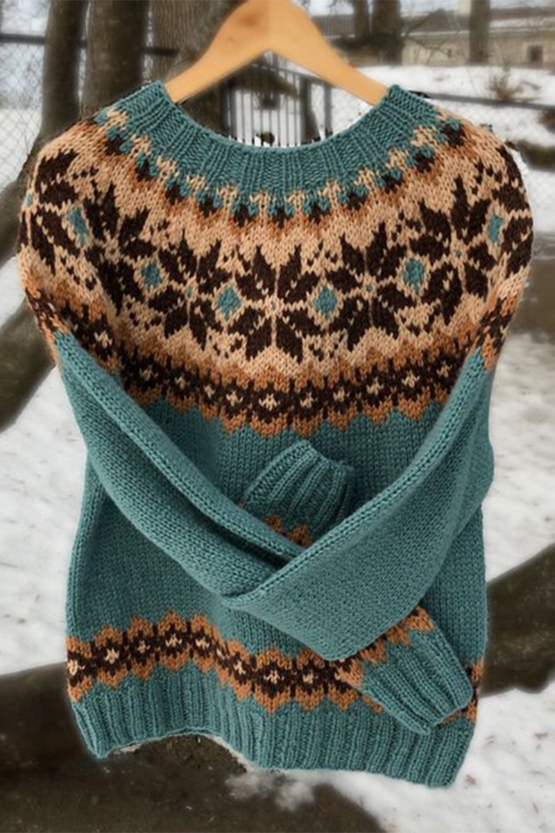 Heidi-Mode | Casual Daily Geometrischer Streifen Kontrast O-Ausschnitt Pullover - 9 Farben