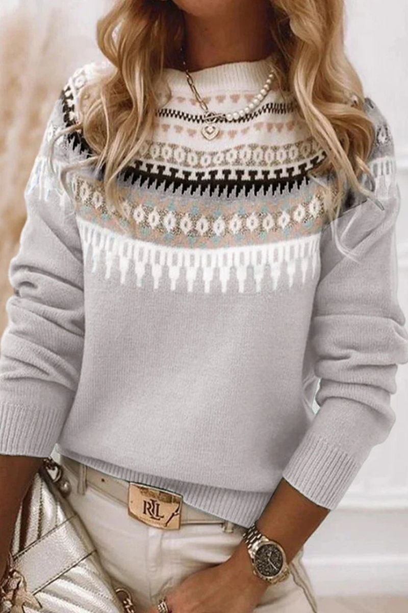 Heidi-Mode | Casual Daily Geometrischer Streifen Kontrast O-Ausschnitt Pullover - 9 Farben