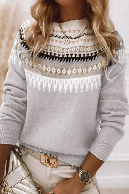 Heidi-Mode | Casual Daily Geometrischer Streifen Kontrast O-Ausschnitt Pullover - 9 Farben