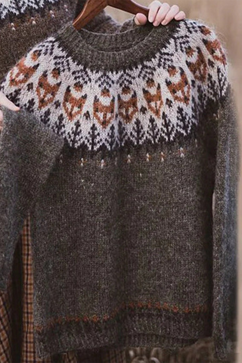 Heidi-Mode | Casual Daily Geometrischer Streifen Kontrast O-Ausschnitt Pullover - 9 Farben