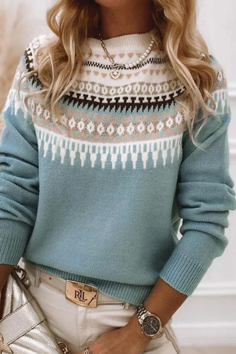 Heidi-Mode | Casual Daily Geometrischer Streifen Kontrast O-Ausschnitt Pullover - 9 Farben
