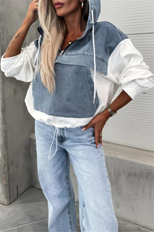 Heidi-Mode | Lässige Patchwork Reißverschluss Kapuzenoberteile - 3 Farben