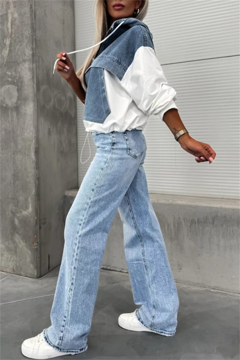 Heidi-Mode | Lässige Patchwork Reißverschluss Kapuzenoberteile - 3 Farben