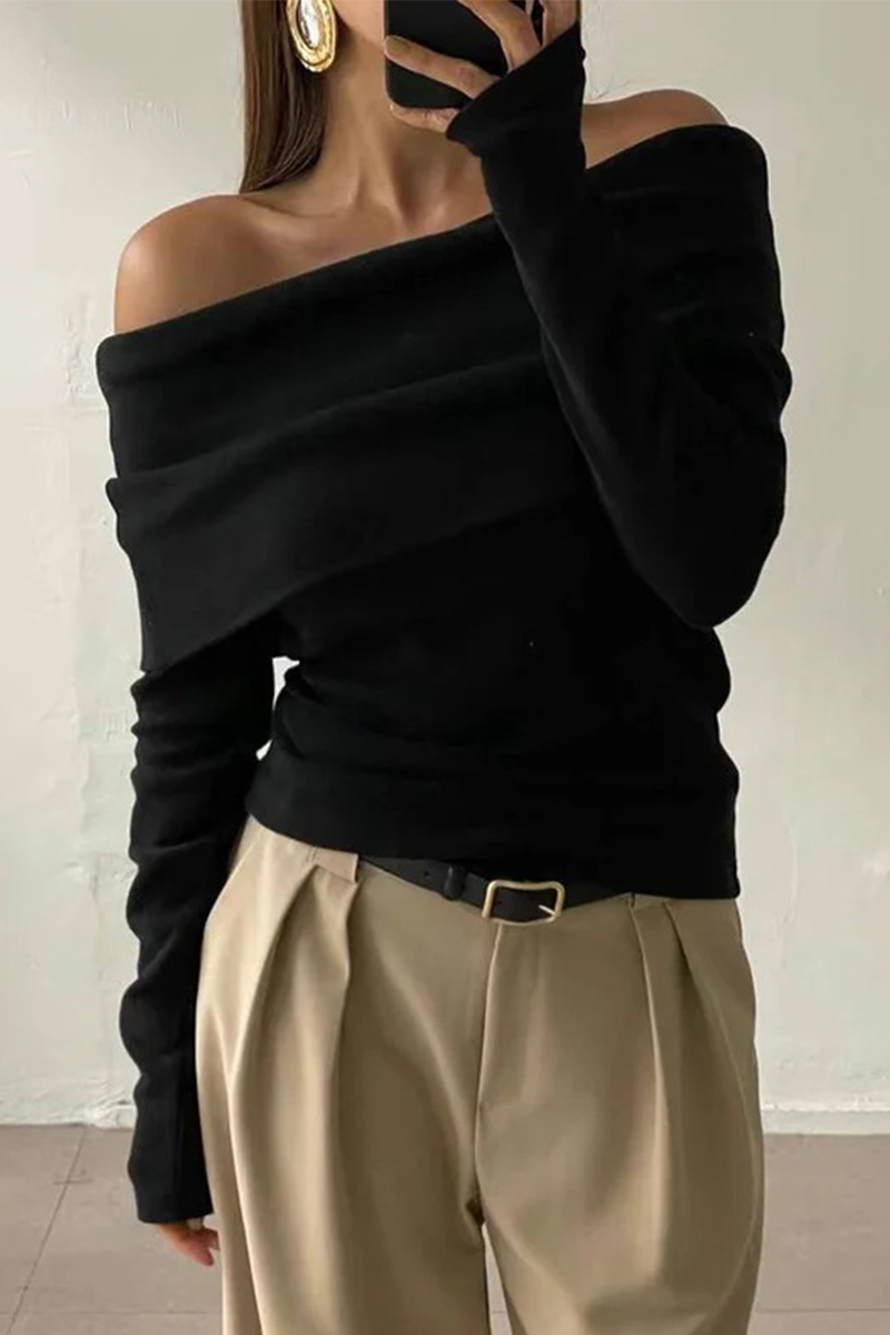 Heidi-Mode | Sexy Raffung Off-Shoulder Pullover - 5 Farben