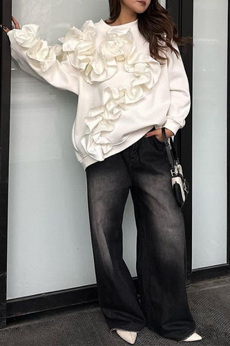 Heidi-Mode | Lässiger Blumenform O-Ausschnitt Sweats