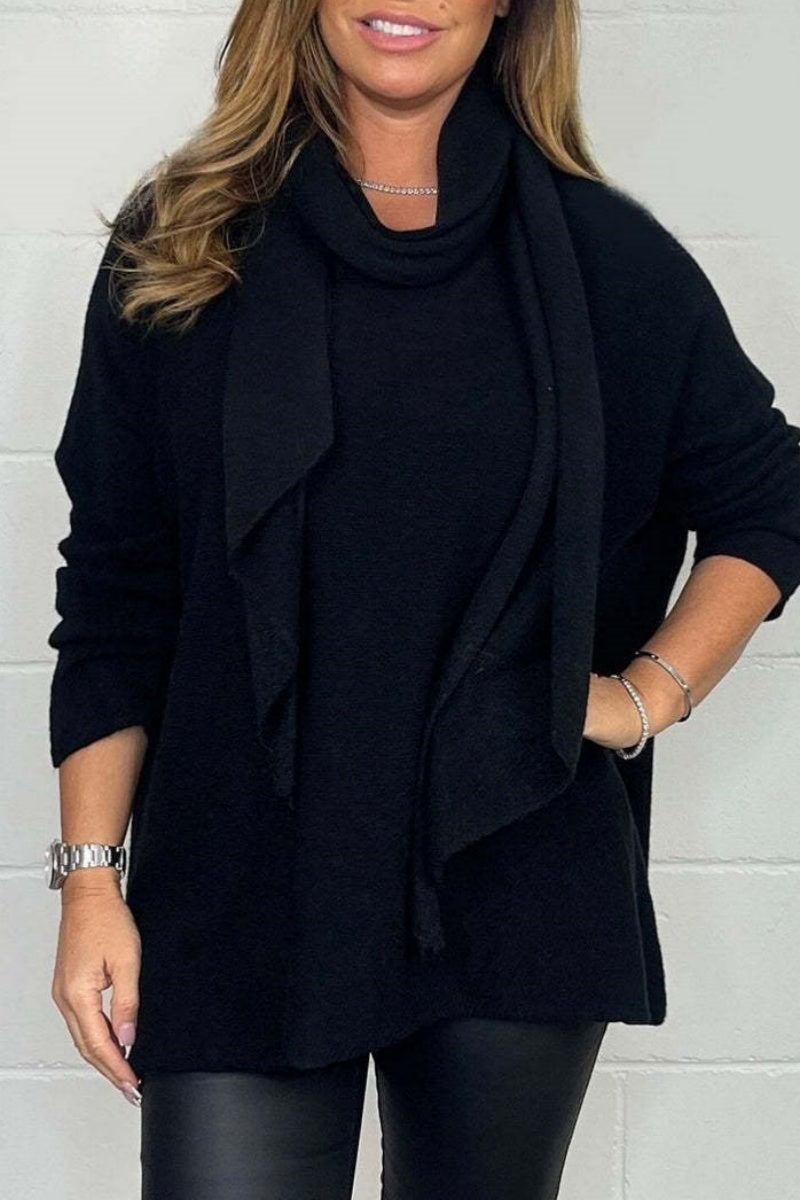 Heidi-Mode | Lässige Einfarbige Basic Schal Kragen Tops - 3 Farben