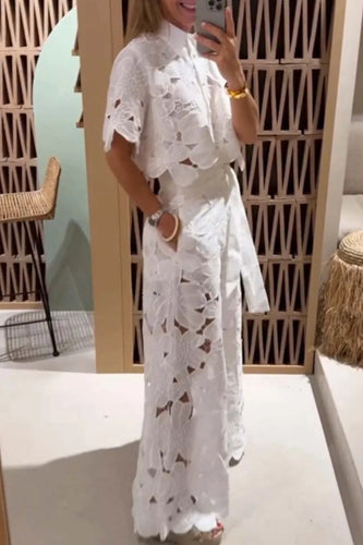 Heidi-Mode | Lässig Ausgeschnittene Knöpfe Umgeschlagener Kragen Halbärmel Zwei Stücke- 5 Farben