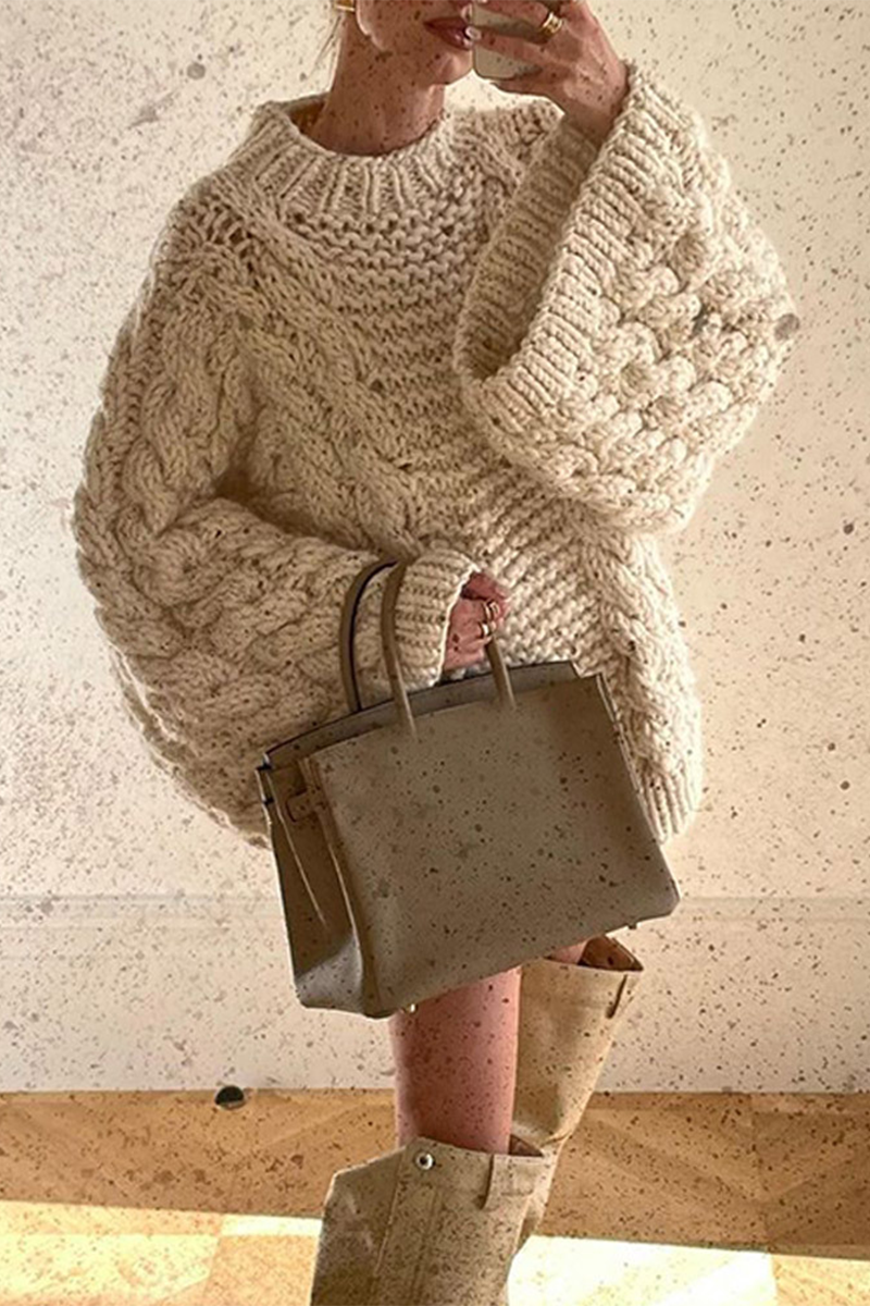 Heidi-Mode | Lässiger einfarbiger Gewebe O-Hals Pullover - 3 Farben