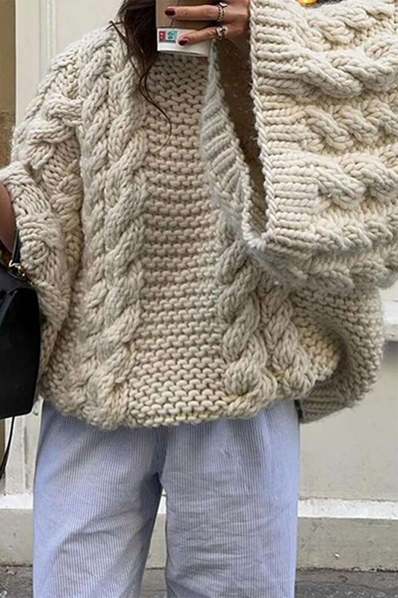 Heidi-Mode | Lässiger einfarbiger Gewebe O-Hals Pullover - 3 Farben