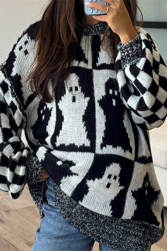 Heidi-Mode | Lässiger Karosatin-Kontrast O-Ausschnitt Pullover