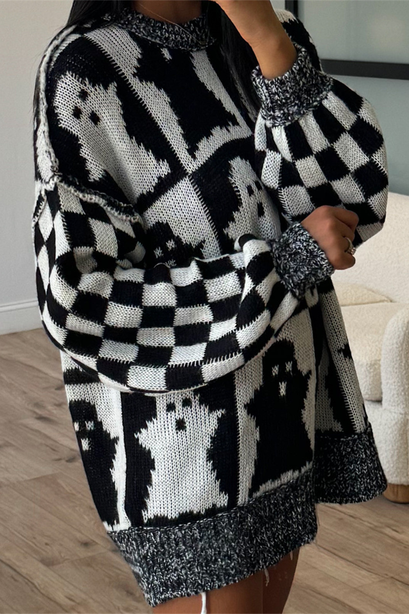 Heidi-Mode | Lässiger Karosatin-Kontrast O-Ausschnitt Pullover