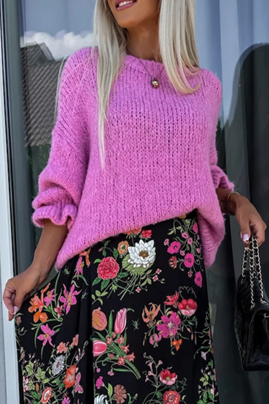 Heidi-Mode | Lässiger Uni-Farben Rüsche Web O-Ausschnitt Pullover - 4 Farben