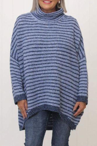 Heidi-Mode | Lässige Streifen-Kontrast-Rollkragenpullover - 5 Farben