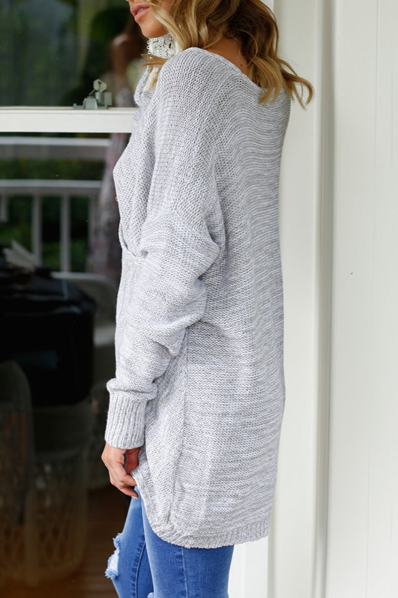 Heidi-Mode | Lässige Einfarbige Patchwork V-Ausschnitt Pullover