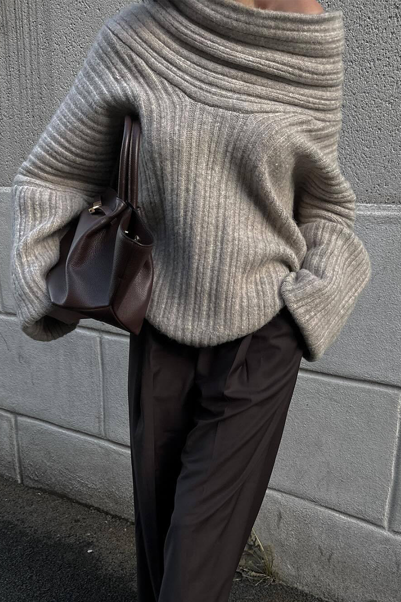 Heidi-Mode | Solide Farbe Unregelmäßige Potholes Off Shoulder Sweater - 5 Farben