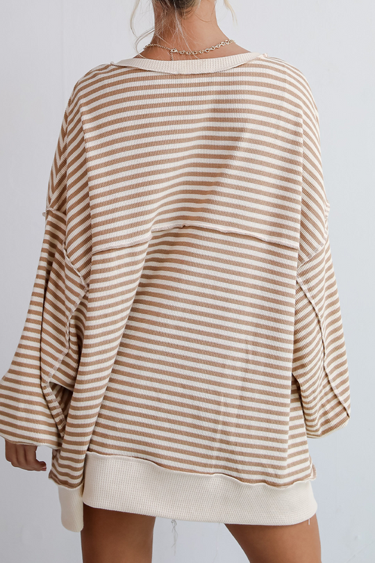 Heidi-Mode | Lässige Streifen Schnalle Patchwork Kontrast O-Ausschnitt Tops