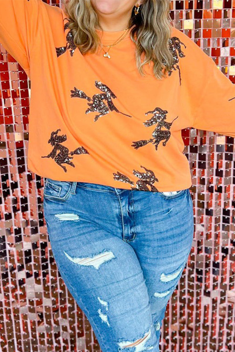 Heidi-Mode | Casual Figur Bestickt Pailletten O-Ausschnitt Sweats