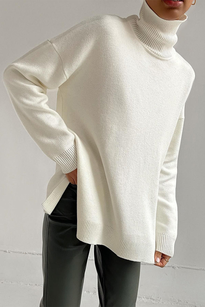 Heidi-Mode | Lässig Einfarbige Schlitz Rollkragenpullover - 8 Farben