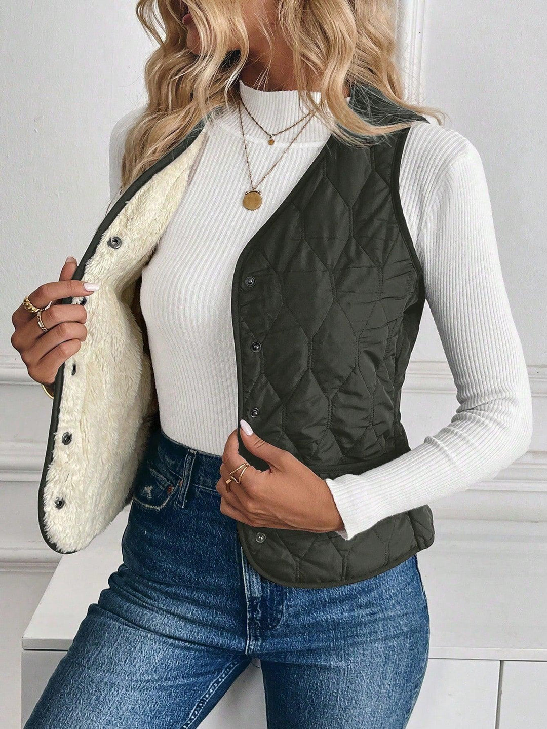 Heidi-Mode | Gesteppt Gefütterte Weste mit Umgekehrtem Lamm für Damen