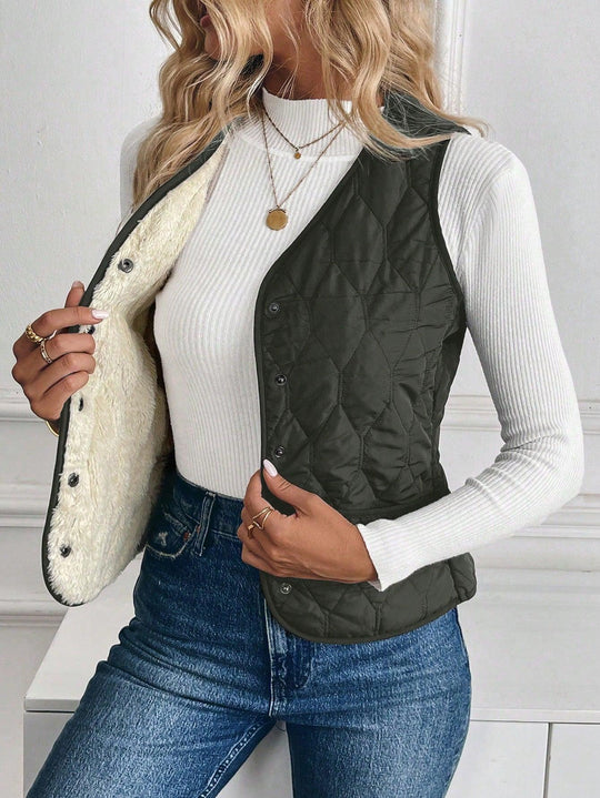 Heidi-Mode | Gesteppt Gefütterte Weste mit Umgekehrtem Lamm für Damen
