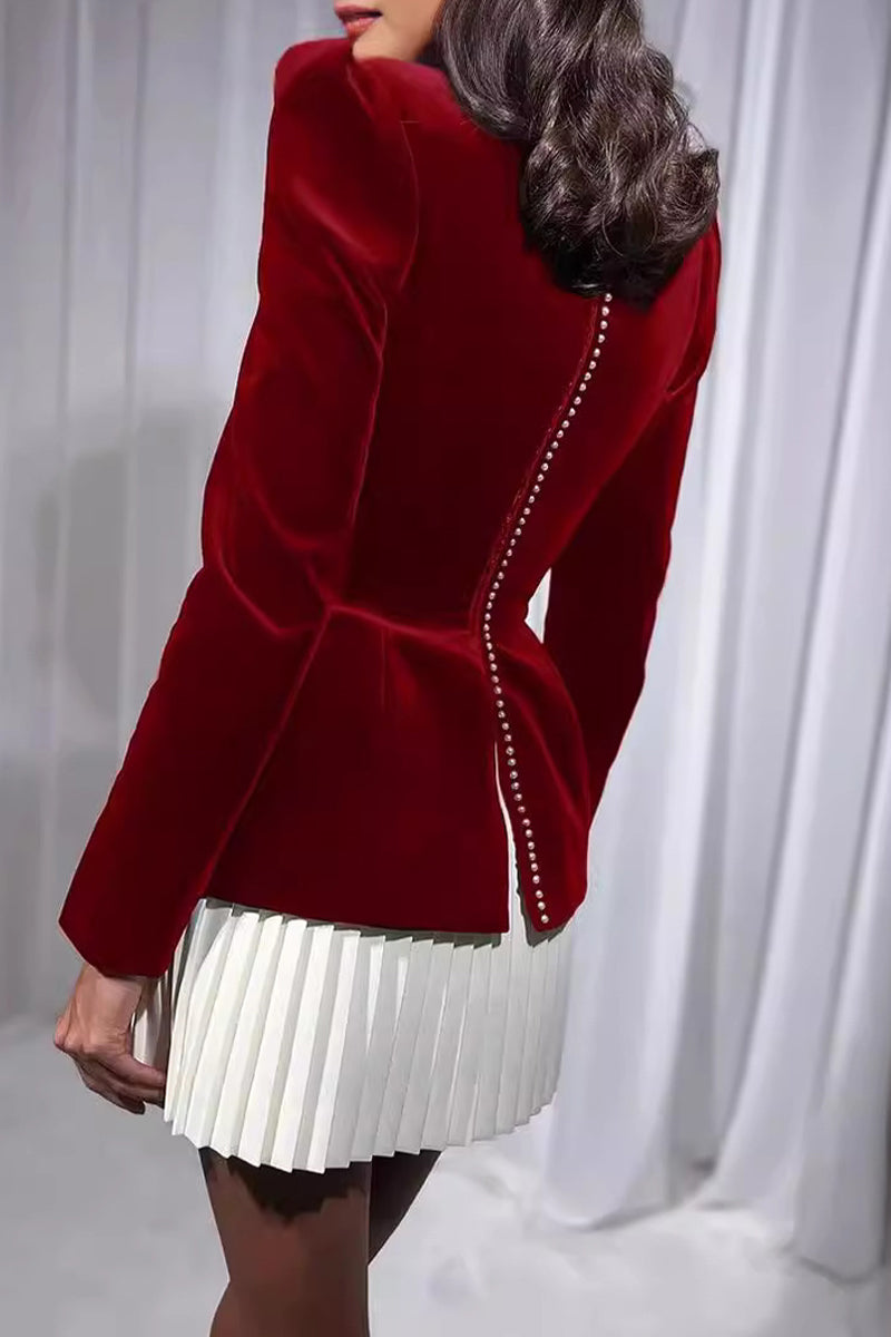 Heidi-Mode | Elegante Plissierte Samt Quadrat-Ausschnitt Plissierte Kleider