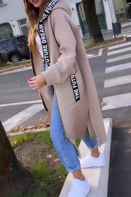 Heidi-Mode | Lässige Straßenbuchstaben Taschen Patchwork Reißverschluss Kapuzenoberbekleidung - 5 Farben