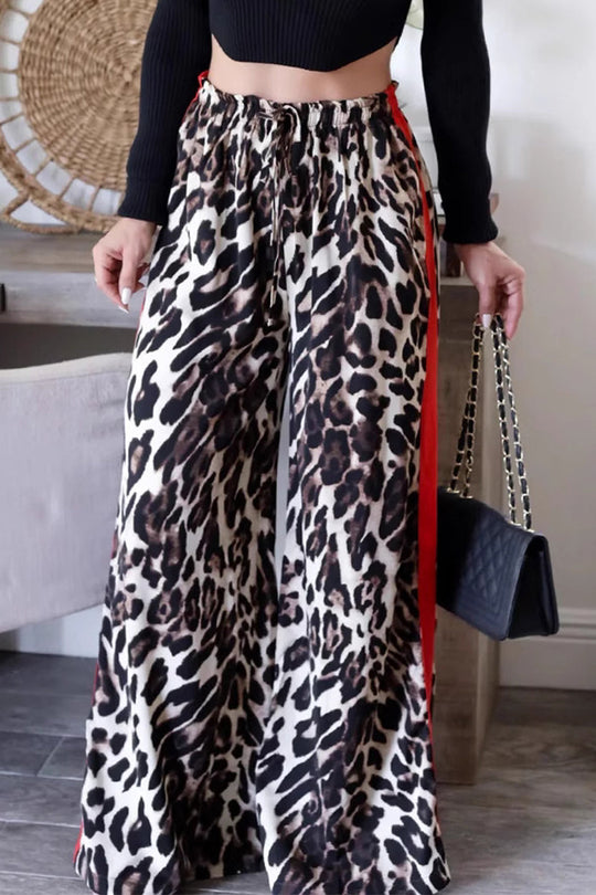 Heidi-Mode | Lässige Tägliche Streifen Leopard Patchwork Lockere Hohe Taille Weite Bein Volldruck Hosen