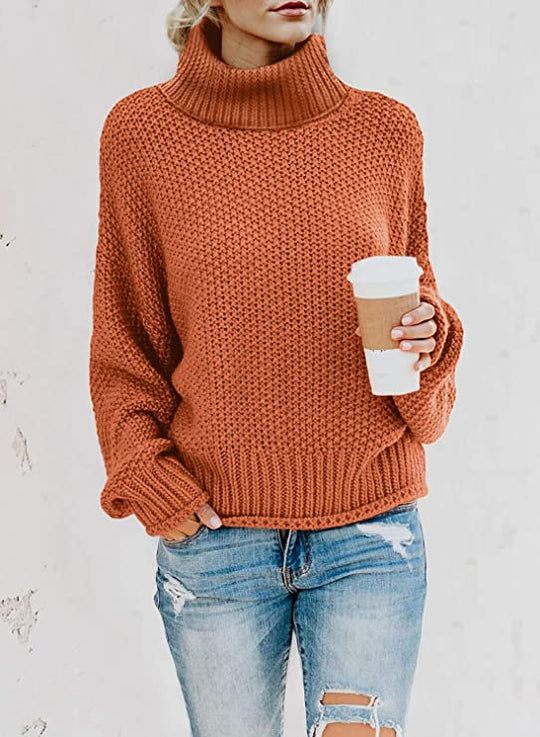 Damen Pullover mit hohem Kragen und strukturierter Webart Heidi-Mode